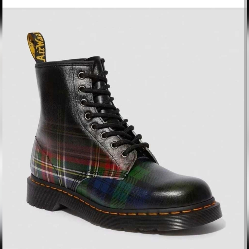 Dr. Martens Black and Multicolor Lace Up Boots Tarten Print